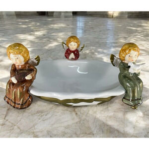 Cracker Barrel Ceramic Three Angel Candy Dish Bowl Christmas Decoration